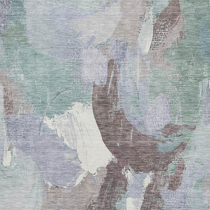 10' X 14' Abstract Washable Area Rug With UV Protection (709600) - Pale Aqua / Brown / Ivory