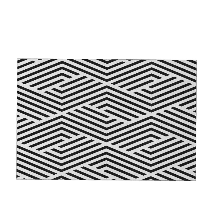 8' X 10' Geometric Washable Area Rug With UV Protection (648518) - Black / Ivory