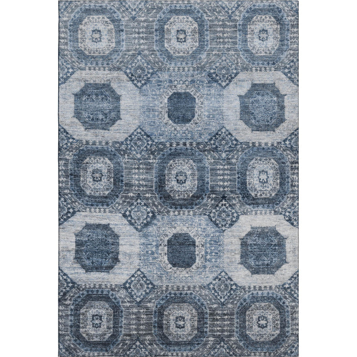 10' X 14' Abstract Geometric Washable Area Rug With UV Protection (708307) - Blue / Ivory