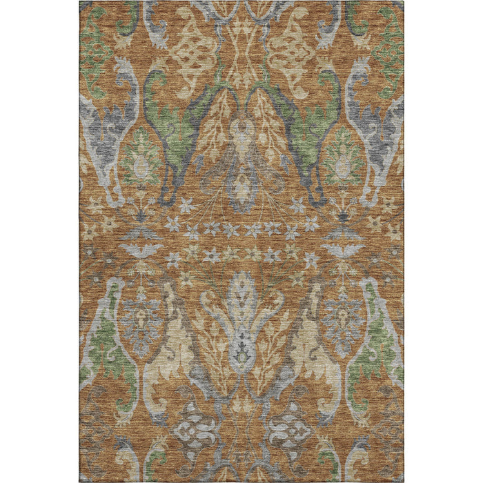 10' X 14' Floral Washable Area Rug With UV Protection (686933) - Copper / Gray / Olive Green