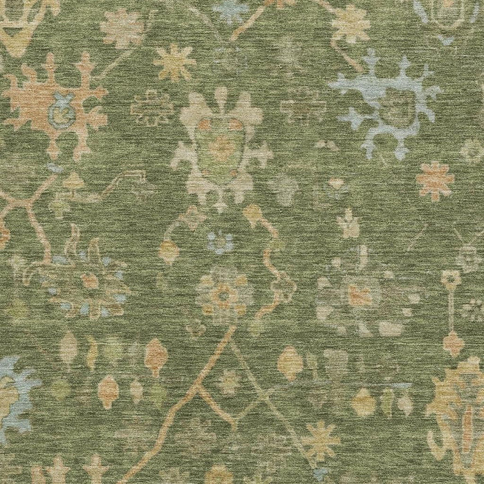 10' X 14' Floral Washable Area Rug With UV Protection (708415) - Fern Green / Gold / Blue