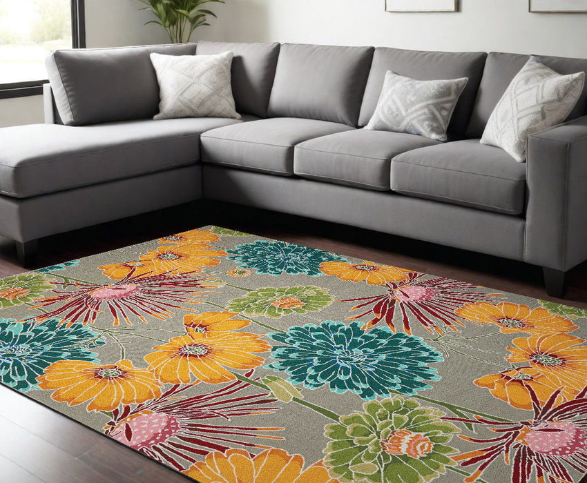 8' X 11' Floral Hand Carved Handmade Area Rug - Gray