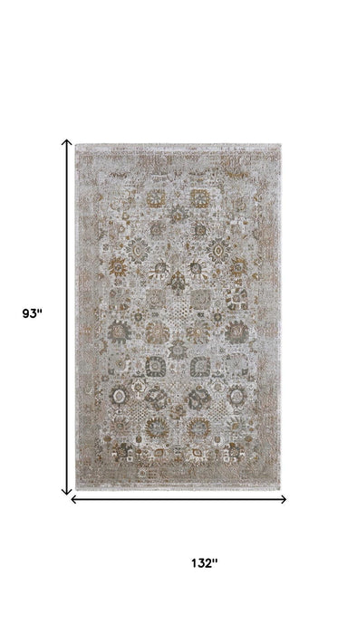 8' X 11' Floral Area Rug With Fringe (722060) - Ivory / Gray / Gold