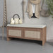 Giga storage bench with cushion and rattan shoe cabinet featuring two doors in antique natural finish, showcasing a stylish, functional design.