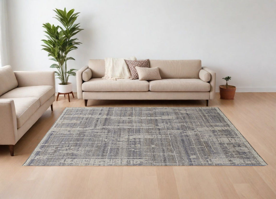 8' x 12' Wool Abstract Hand Knotted Worn Faded Area Rug - Gray And Ivory