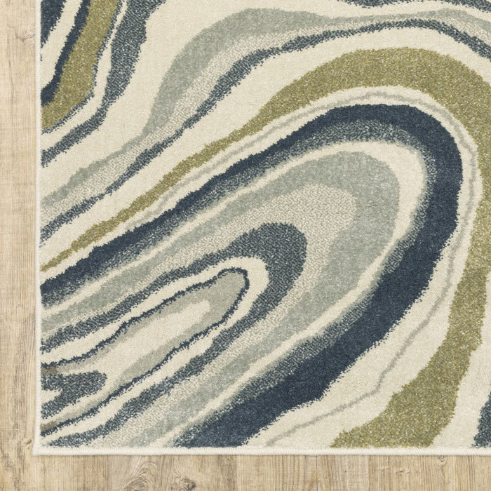 10' x 13' Abstract Power Loom Stain Resistant Area Rug - Ivory Blue And Beige