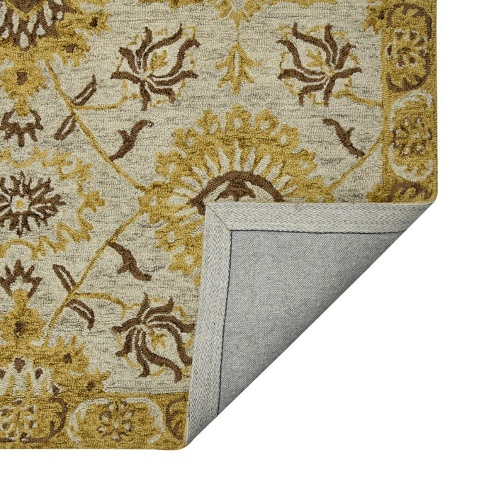 9' X 13' Wool Floral Medallion Hand Hooked Area Rug - Gold