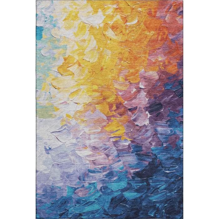 10' X 14' Abstract Washable Area Rug With UV Protection (696728) - Gold / Yellow / Teal