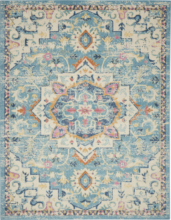 9' x 12' Floral Power Loom Polypropylene Area Rug - Ivory