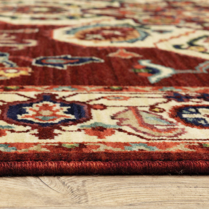 6' x 9' Oriental Power Loom Stain Resistant Area Rug With Fringe - Red Ivory Orange And Blue