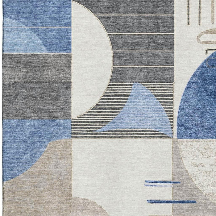 10' X 14' Geometric Washable Area Rug With UV Protection (697410) - Blue / Ivory / Gray