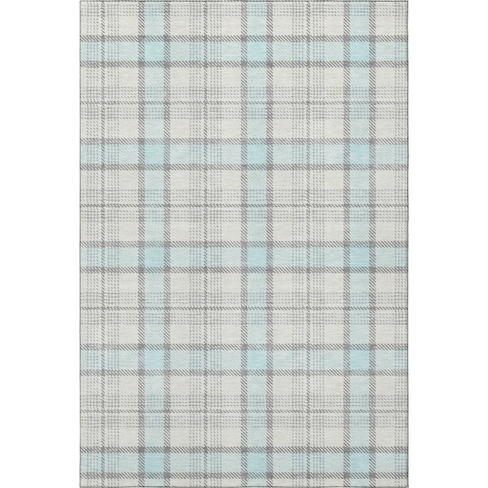 10' X 14' Plaid Washable Area Rug With UV Protection (682517) - Sky Blue / Ivory / Gray