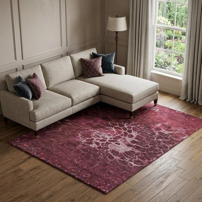 8' X 10' Abstract Washable Area Rug With UV Protection (654570) - Merlot / Silver