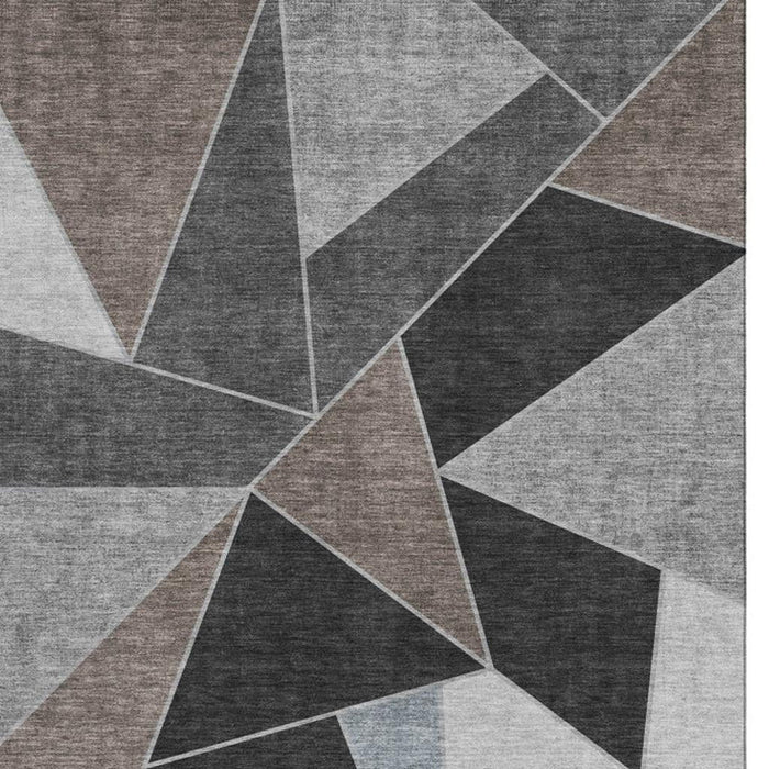 10' X 14' Geometric Washable Area Rug With UV Protection (653308) - Chocolate / Brown / Gray