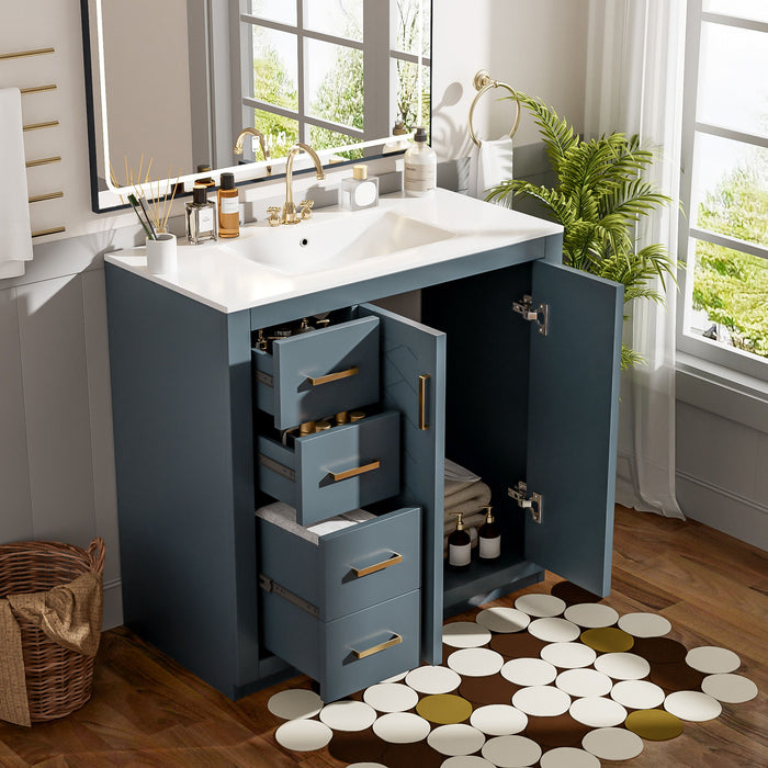 Giga bathroom vanity with sink, storage cabinet, three drawers, soft-closing doors, freestanding design in modern style