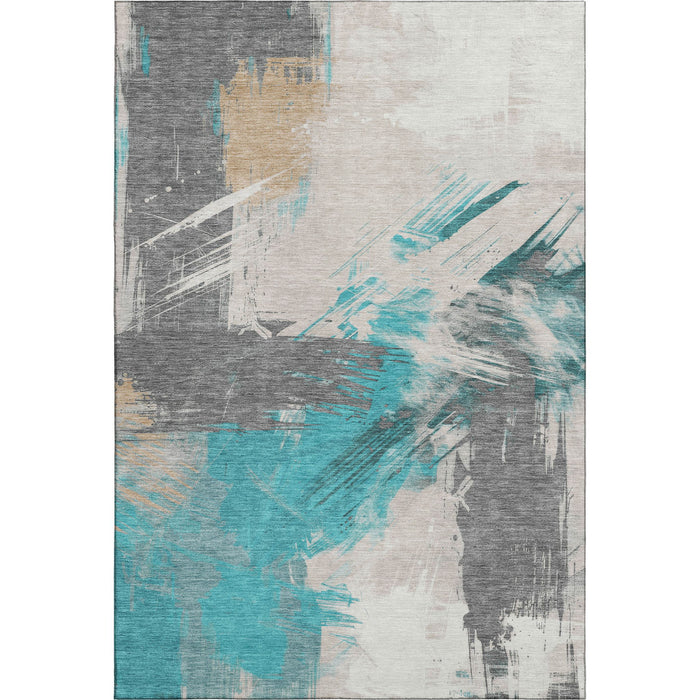 10' X 14' Abstract Washable Area Rug With UV Protection (697926) - Teal / Beige / Ivory