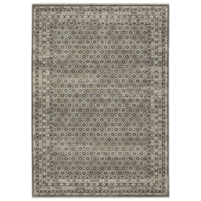 10' X 13' Diamond Area Rug With Fringe - Gray And Beige