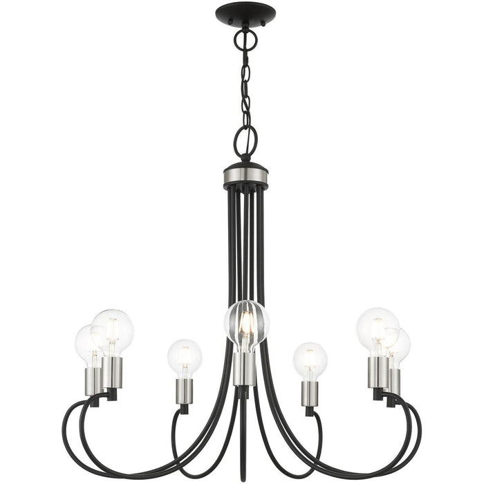 28" Seven Light Dimmable Chandelier With Shades - Black