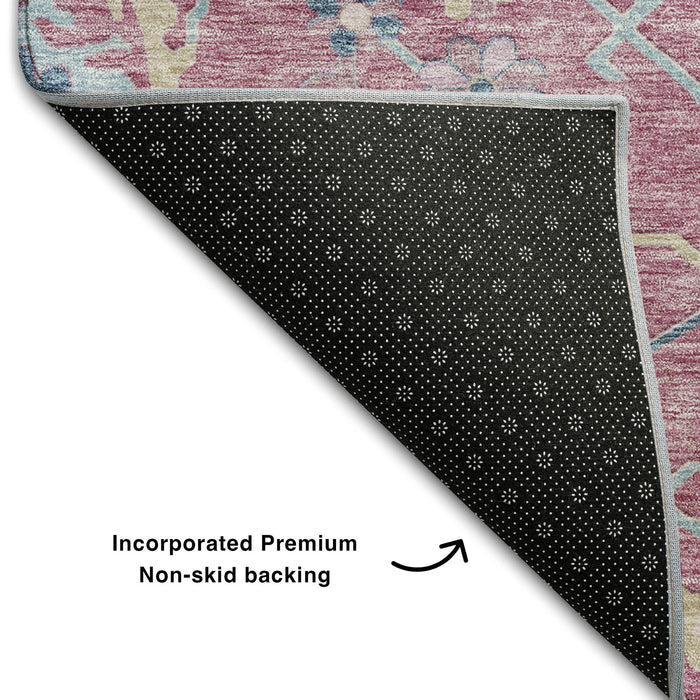 10' X 14' Floral Washable Area Rug With UV Protection (686969) - Pink / Blue / Beige