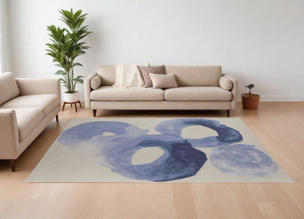 8' x 10' Abstract Hand Tufted Area Rug - Blue And Ivory