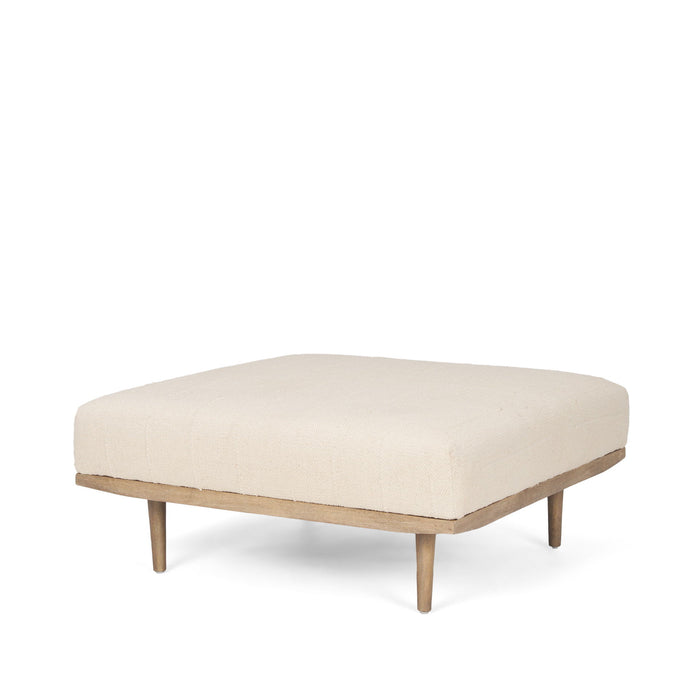 Solid Wood Fabric Ottoman - Beige / Brown