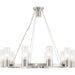 HomeRoots ten-light metal chandelier with clear shades and nickel finish, featuring a modern design and dimmable lighting.