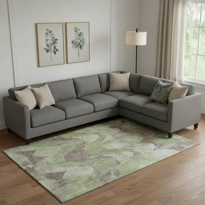 10' X 14' Abstract Washable Area Rug With UV Protection (701353) - Artichoke Green / Taupe