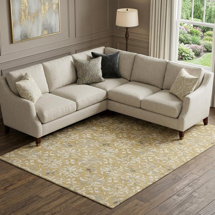 10' X 14' Floral Washable Area Rug With UV Protection (673927) - Gold / Gray