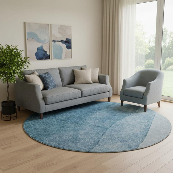 8' Ombre Washable Round Rug With UV Protection (652716) - Blue / Ivory