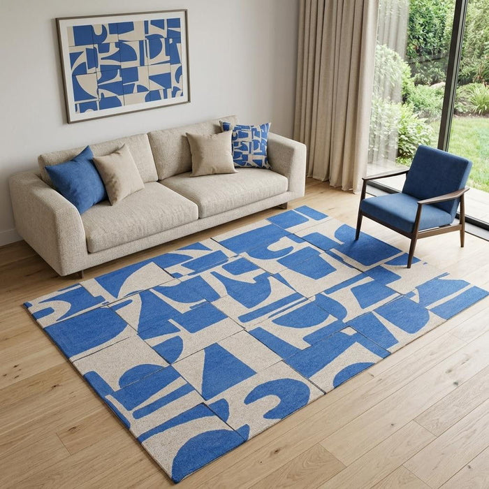 6' X 8' Geometric Non Skid Area Rug (551957) - Blue / White