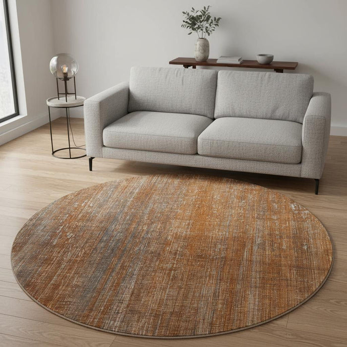 8' Striped Washable Round Rug With UV Protection (648751) - Rust / Gray