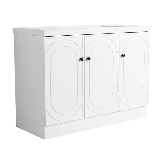Modern freestanding bathroom vanity by Giga with resin sink and soft-close cabinet doors, showcasing sleek design and storage space.