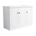 Modern freestanding bathroom vanity by Giga with resin sink and soft-close cabinet doors, showcasing sleek design and storage space.