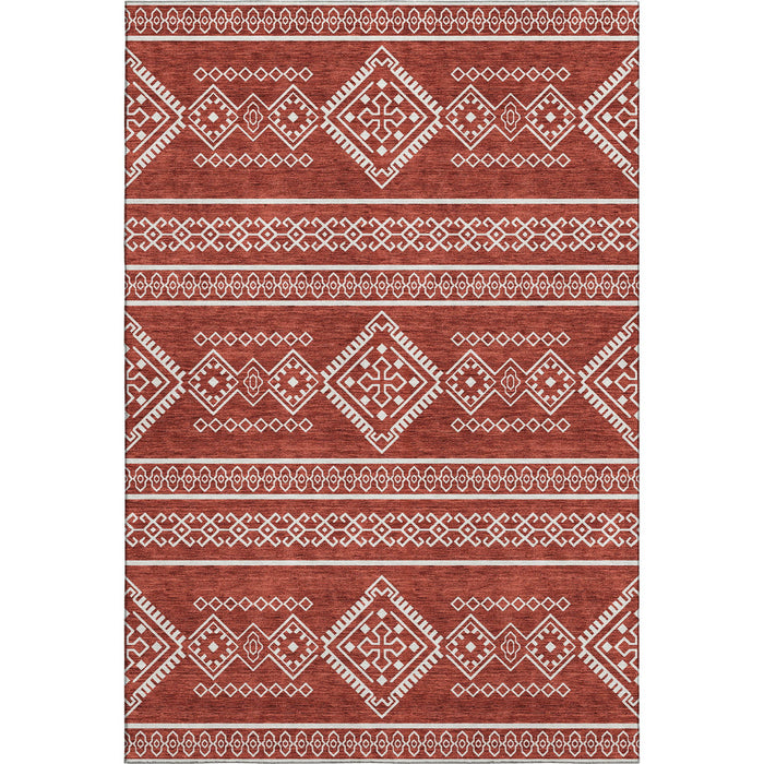 10' X 14' Southwestern Washable Area Rug With UV Protection (671666) - Red / Ivory