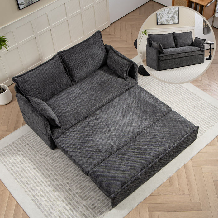 Giga pull out sofa bed with convertible sleeper, side storage, and built-in USB-C charging ports, featuring a comfortable couch design.