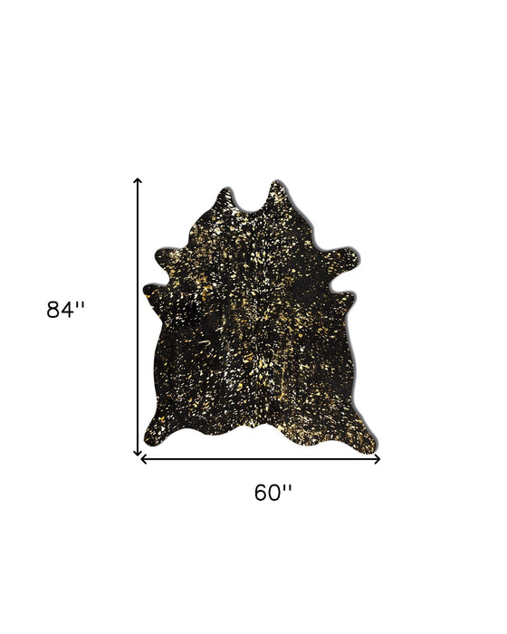 60" x 84" Cowhide - Area Rug - Black And Gold