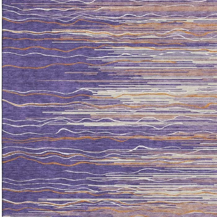 10' X 14' Striped Washable Area Rug With UV Protection (678413) - Purple / Orange / Ivory