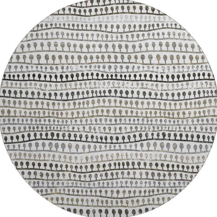 8' Striped Washable Round Rug With UV Protection - Ivory