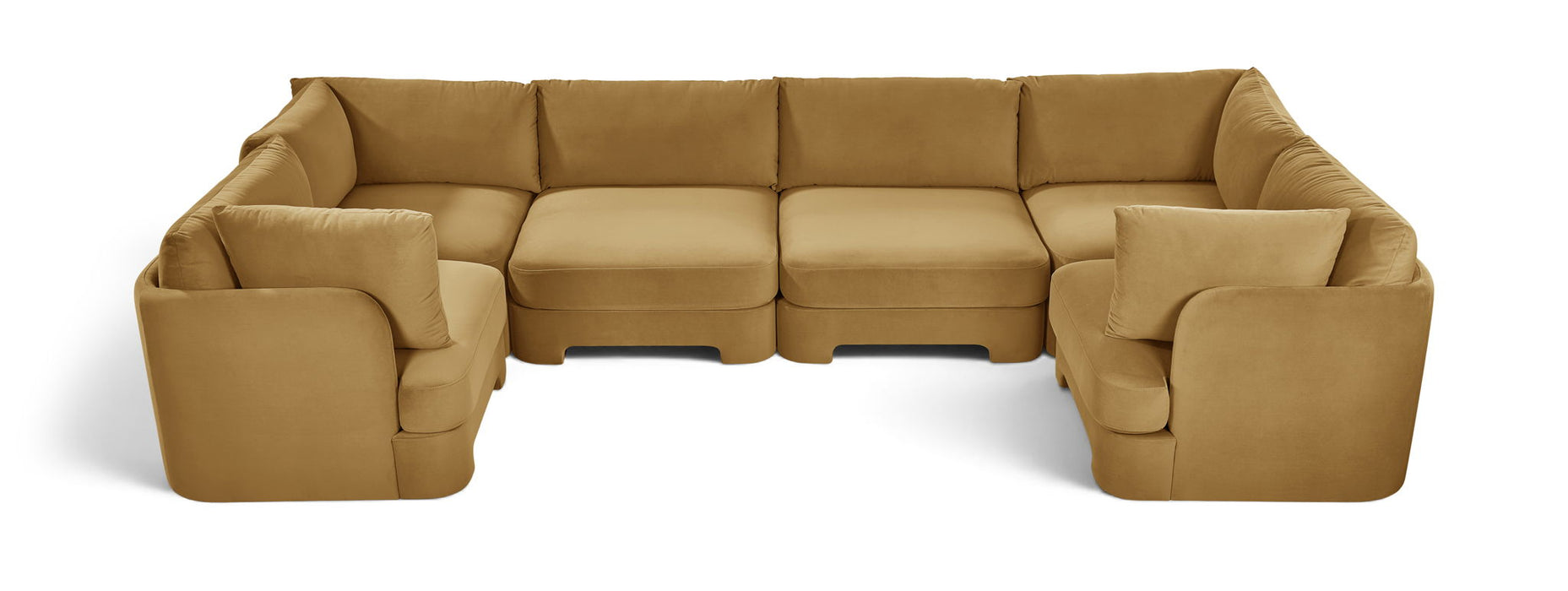 Meridian Furniture velvet upholstered 6-piece U-shaped sectional sofa with plush cushions and modern design for comfortable seating.