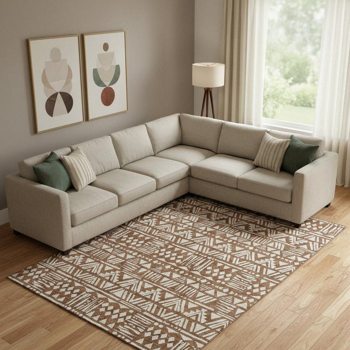 10' X 14' Southwestern Washable Area Rug With UV Protection (672146) - Terra Cotta / Beige