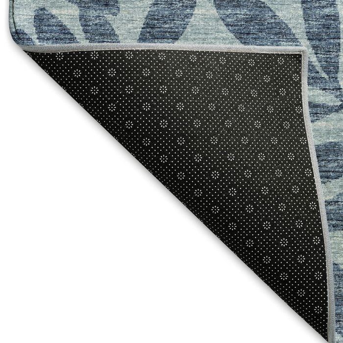 10' X 14' Botanical Leaves Washable Area Rug With UV Protection (644868) - Blue / Ivory