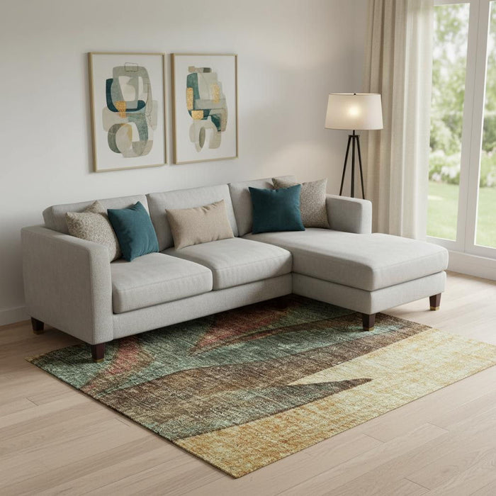 10' X 14' Floral Washable Area Rug With UV Protection (706403) - Wheat / Merlot