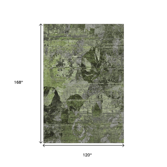 10' X 14' Abstract Washable Area Rug With UV Protection (648856) - Green / Gray