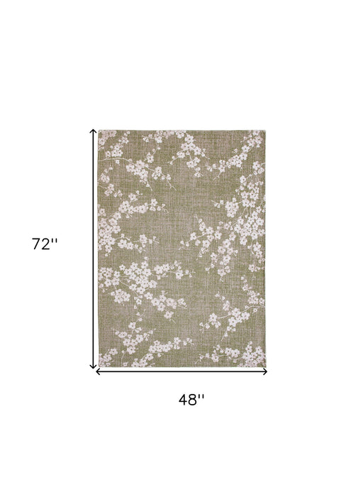 5' X 7' Oriental Washable Area Rug (548782) - Green / White