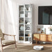 White industrial metal kitchen pantry cabinet with adjustable shelves, Giga display cabinet for storage and organization.