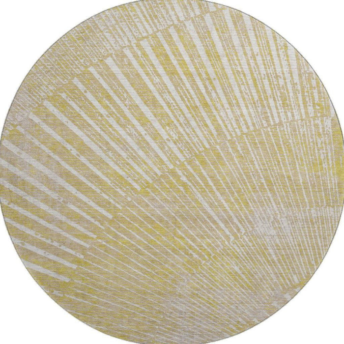 8' Geometric Washable Round Rug With UV Protection (648361) - Wheat / Beige
