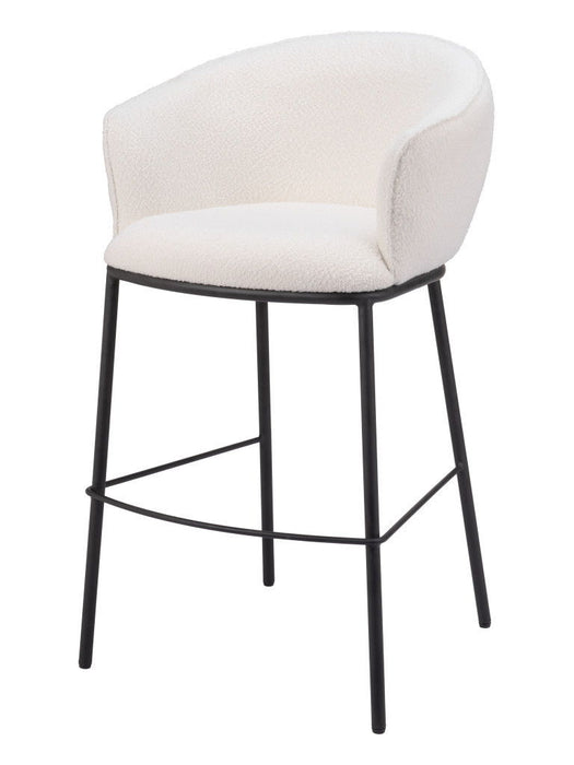 30" Shearling And Steel Bar Height Bar Chair - Ivory / Black