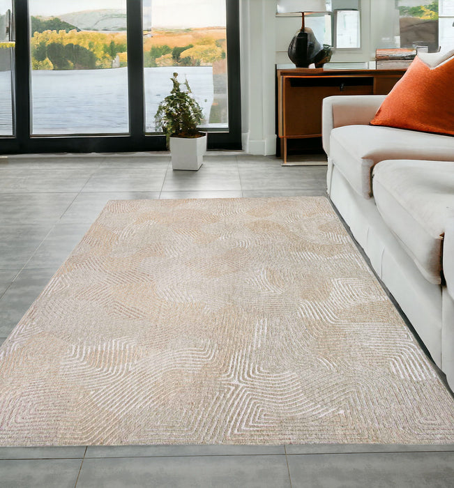 5' x 7' Abstract Non Skid Area Rug - Beige And White