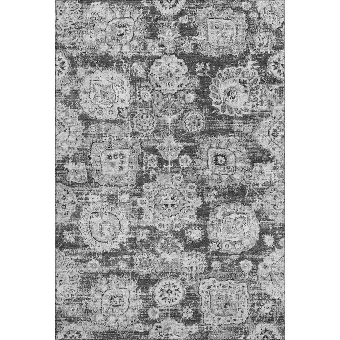 10' X 14' Floral Washable Area Rug With UV Protection (653206) - Gray / Ivory