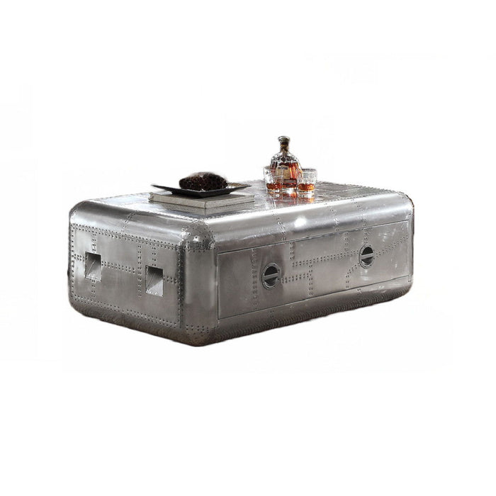 Aluminum Coffee Table With Drawer - Silver